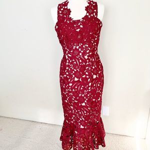 Shoshanna Mermaid Hem Floral Lace Midi Dress